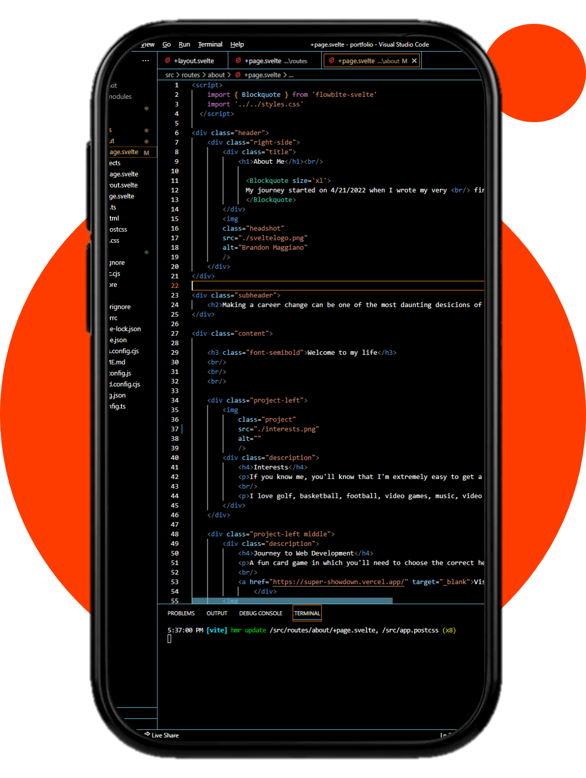 a cell phone with vscode on it